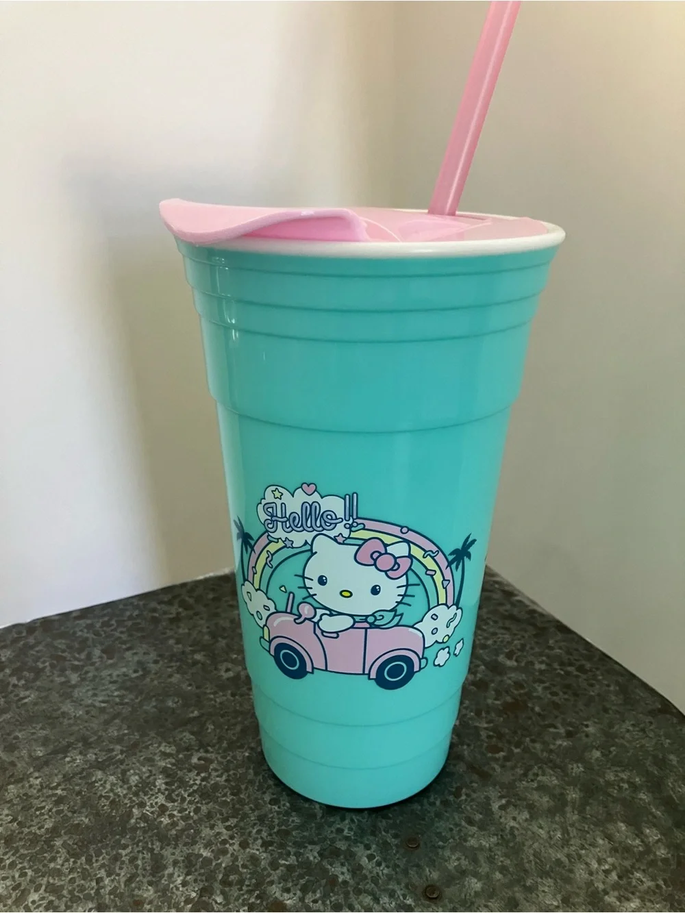 Hello Kitty Turquoise and Pink Tumbler Cup with Straw 24 z